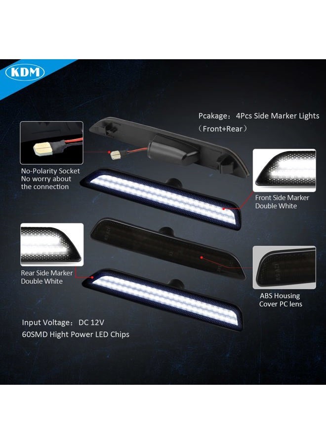 KDM LED Smoked Lens Fender Side Marker Reflectors Lights Dual Rows Bright White, Compatible for 2010-2014 Ford Mustang Assembly Front & Rear Side Bumper Marker Lights，Pack of 4 - Image 4
