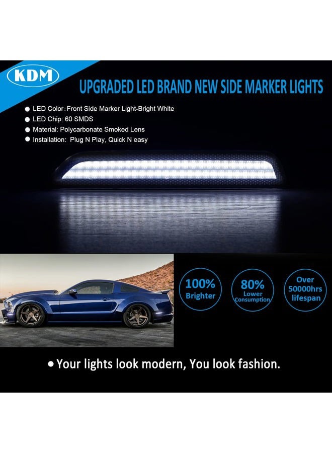 KDM LED Smoked Lens Fender Side Marker Reflectors Lights Dual Rows Bright White, Compatible for 2010-2014 Ford Mustang Assembly Front & Rear Side Bumper Marker Lights，Pack of 4 - Image 2