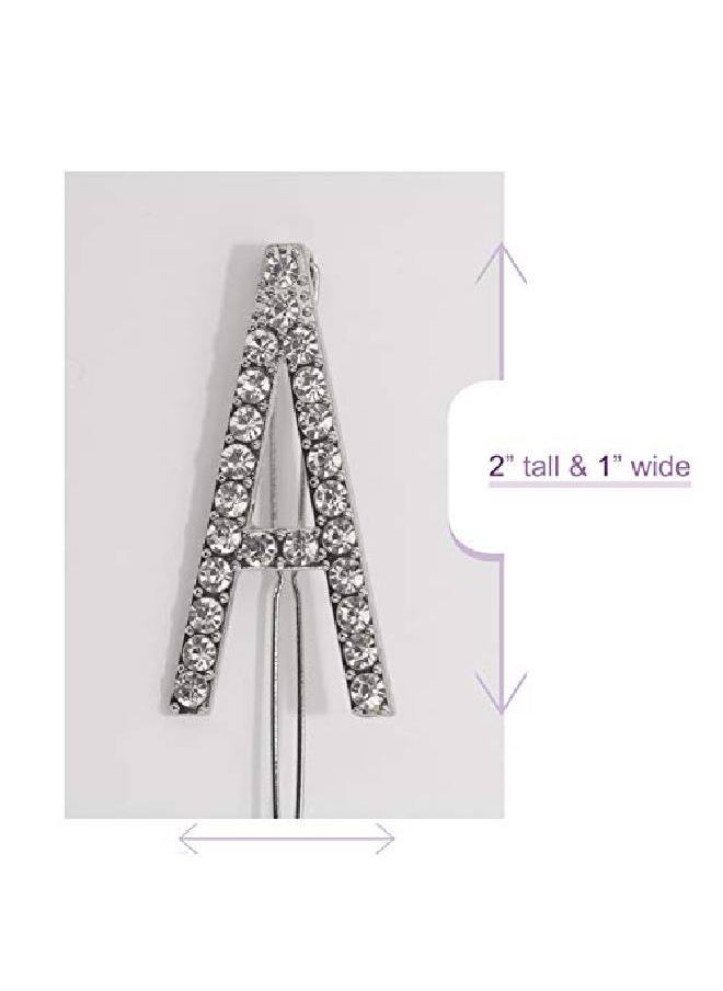 SpinningDaisy - Bold Crystal Initial Gleam Hair Pin A Silver - Image 1