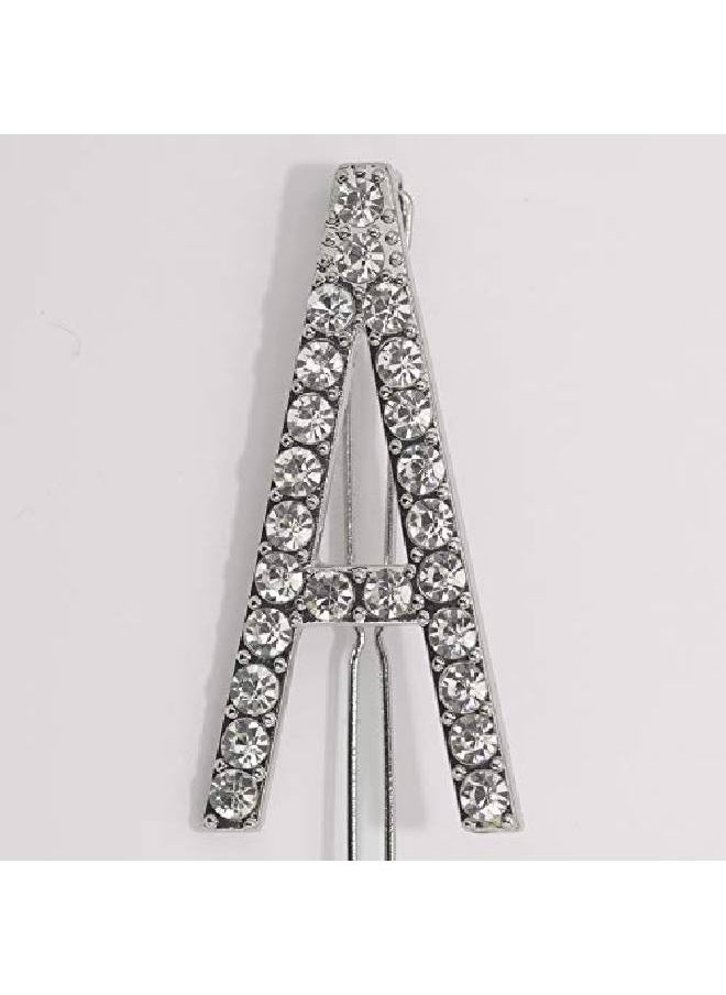 SpinningDaisy - Bold Crystal Initial Gleam Hair Pin A Silver - Image 1