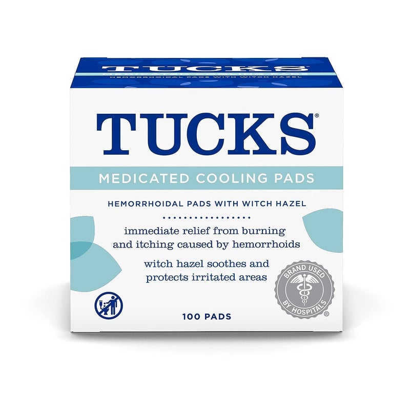 Tucks وسادات تبريد طبية، 100 قطعة – وسادات للبواسير مع هازيل الساحرة، تنظف المناطق الحساسة، تحمي من التهيج، علاج البواسير، وسادات طبية تستخدمها المستشفيات - Image 1