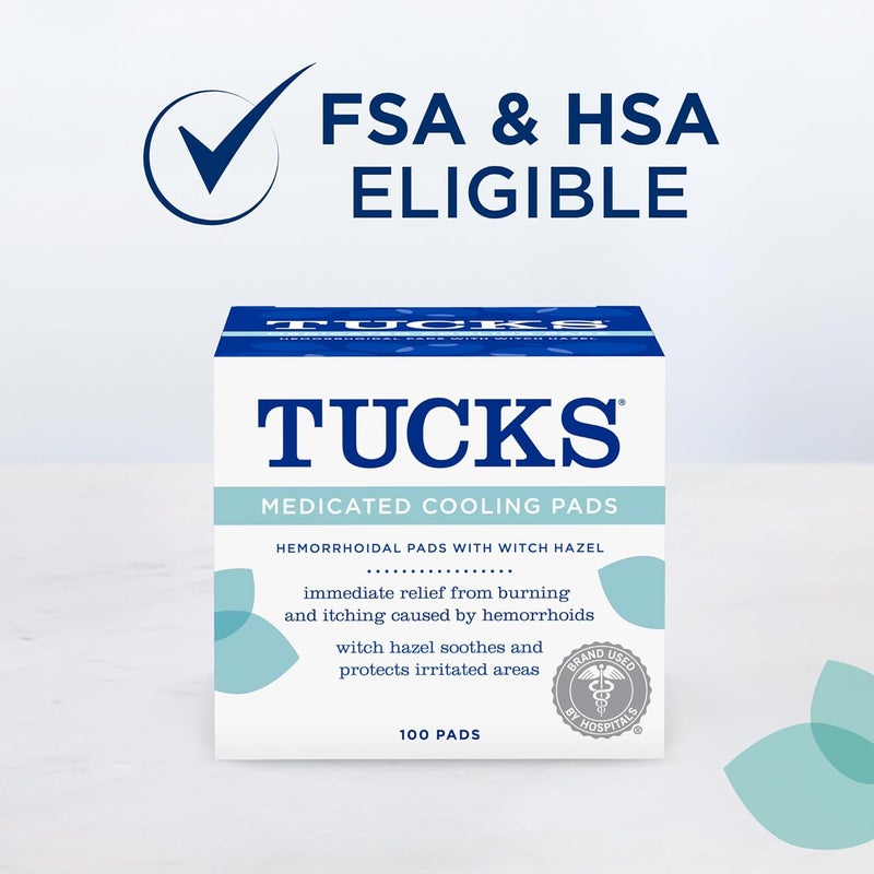Tucks وسادات تبريد طبية، 100 قطعة – وسادات للبواسير مع هازيل الساحرة، تنظف المناطق الحساسة، تحمي من التهيج، علاج البواسير، وسادات طبية تستخدمها المستشفيات - Image 2