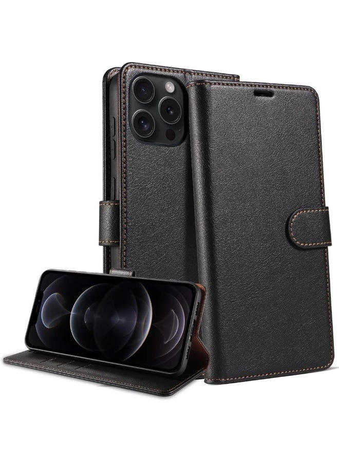 Case For IPhone 12/iPhone 12 Pro Premium Leather Flip Wallet Case [RFID Blocking] Phone Cover For IPhone 12/iPhone 12 Pro (Black) - Image 1