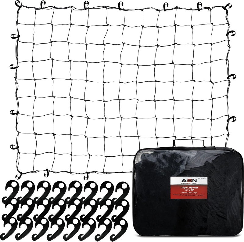 ABN Cargo Net with Nylon Hooks, 72 x 96in for Trailers, Pickup Trucks, Rooftops, More – Heavy-Duty, Multi-Purpose - Image 1