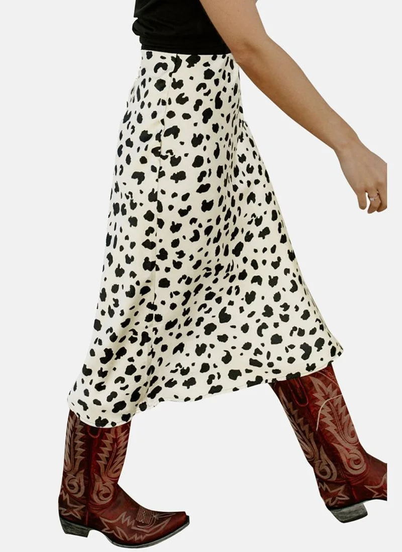 YUNIQEE White Animal Print Side Slit Midi Skirt