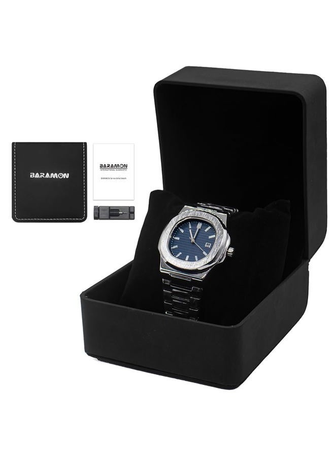 BARAMON Wrist Watches for Men, Nautilus Stainless Steel Quartz Movement Date Luxury Style Men's Luminous Hands Casual Business Watches, Silver2., Quartz Movement - Image 4