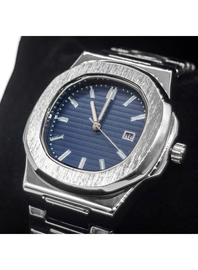 BARAMON Wrist Watches for Men, Nautilus Stainless Steel Quartz Movement Date Luxury Style Men's Luminous Hands Casual Business Watches, Silver2., Quartz Movement - Image 5