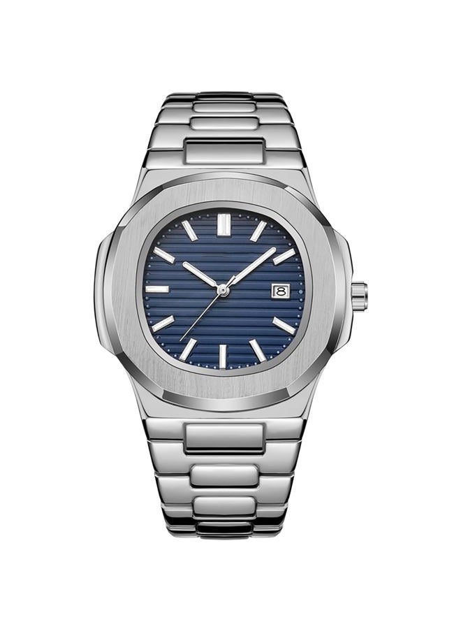 BARAMON Wrist Watches for Men, Nautilus Stainless Steel Quartz Movement Date Luxury Style Men's Luminous Hands Casual Business Watches, Silver2., Quartz Movement - Image 1