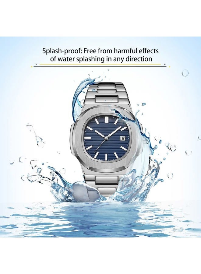 BARAMON Wrist Watches for Men, Nautilus Stainless Steel Quartz Movement Date Luxury Style Men's Luminous Hands Casual Business Watches, Silver2., Quartz Movement - Image 3