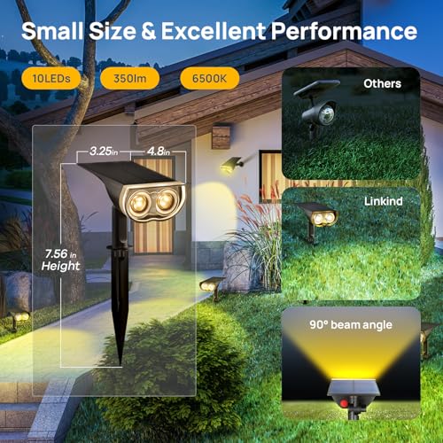 Linkind Solar Lights Outdoor StarRayS, Bright Solar Spot Lights Outdoor, IP67 Waterproof Spotlights for Landscape Garden Yard Walkway Patio Tree（Warm White, 6 Pack） - Image 2