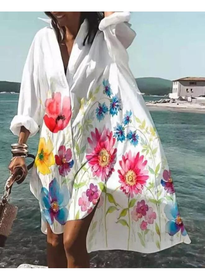 Summer Women's New European And American Fashion Temperament Printed Large Size Shirt Dress For Women