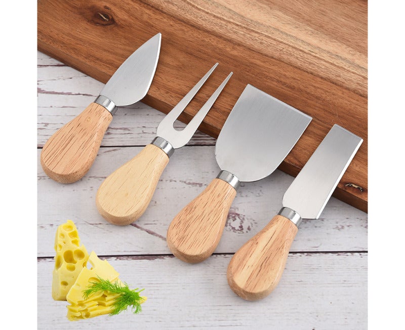Cheese Knife Set: Stainless Steel & Rubberwood Blades - Precision Slicing For Semi-Soft Cheeses, Effortless Hard Cheese Handling, Handy Pickup Fork Cheese Serving Set for Home Kitchen Party Serving - Image 2