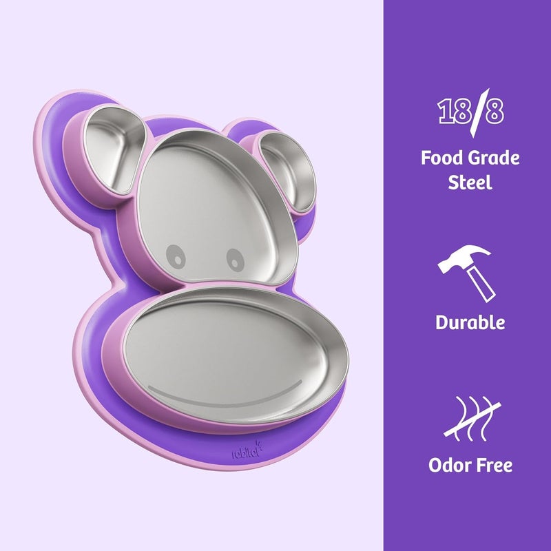 Rabitat Pogo Playte Personalized Anti Skid Stainless Steel Divided Plate Purple - 2 Years Brand Warranty | Unbreakable 4 Sections Self Feeding Training Divider Plate for Baby | Toddlers - 360ml - Image 4