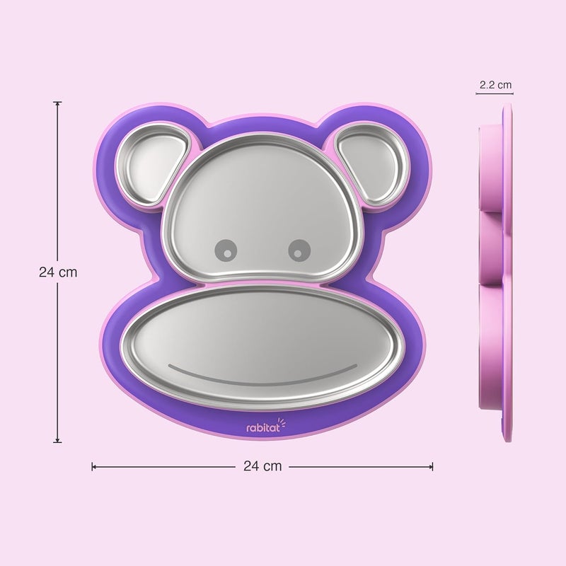 Rabitat Pogo Playte Personalized Anti Skid Stainless Steel Divided Plate Purple - 2 Years Brand Warranty | Unbreakable 4 Sections Self Feeding Training Divider Plate for Baby | Toddlers - 360ml - Image 2