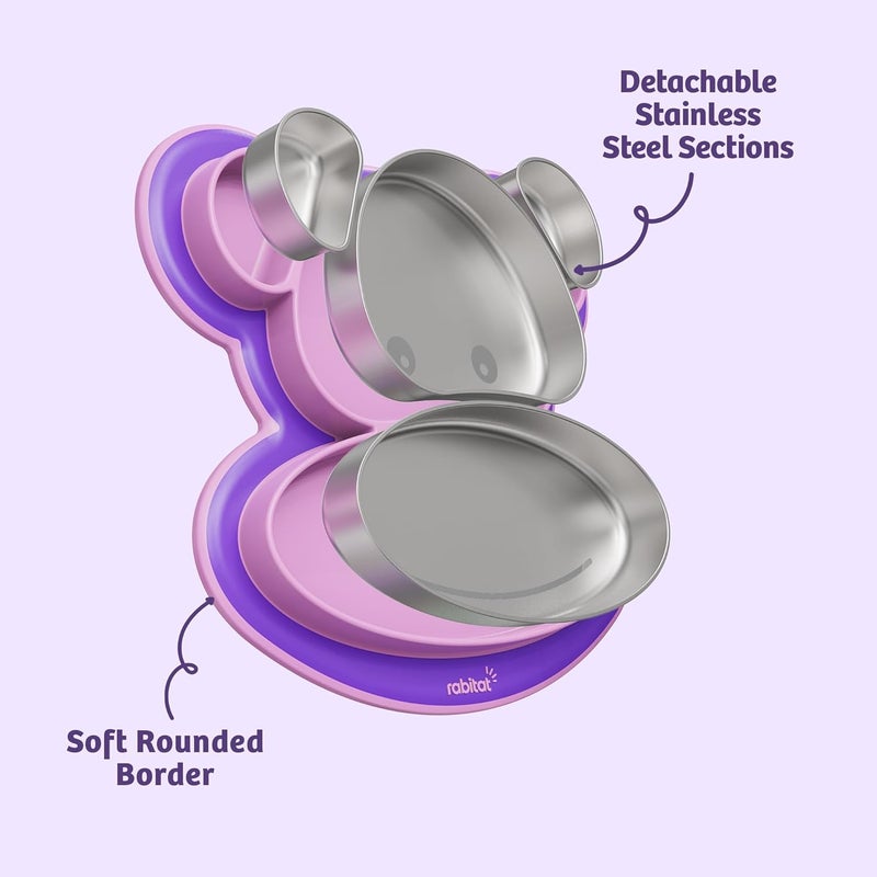 Rabitat Pogo Playte Personalized Anti Skid Stainless Steel Divided Plate Purple - 2 Years Brand Warranty | Unbreakable 4 Sections Self Feeding Training Divider Plate for Baby | Toddlers - 360ml - Image 5