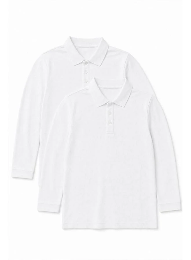 Perendi Unisex Kids 2-Pack Long Sleeve Polo Collar School T‑shirt.
