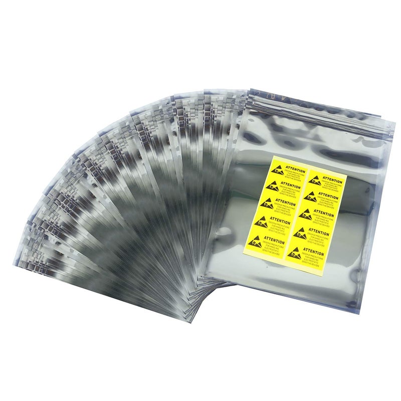 MWRF Source 100 PC Zip Lock Anti-Static Bag and Labels for Electronic Devices, 6x8 inches, 152x203 mm - Image 1