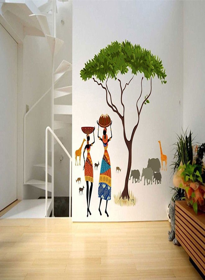 Decals Design 'Artistic Tribal Ladies with Animals Nature' Wall Sticker (PVC Vinyl, 60 cm x 90 cm, Multicolour) - Image 1