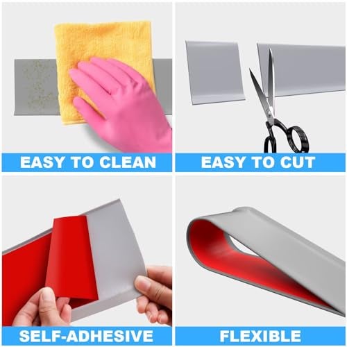Duzzy Flexible Baseboard Molding Trim, 6 Inch(W) x 60 Feet(L) Peel and Stick Rubber Wall Trim Molding, Self-Adhesive Vinyl Wall Base Cove Base (Gray) - Image 5