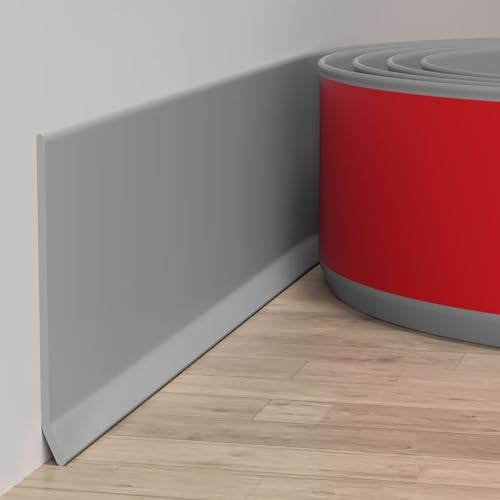Duzzy Flexible Baseboard Molding Trim, 6 Inch(W) x 60 Feet(L) Peel and Stick Rubber Wall Trim Molding, Self-Adhesive Vinyl Wall Base Cove Base (Gray) - Image 1