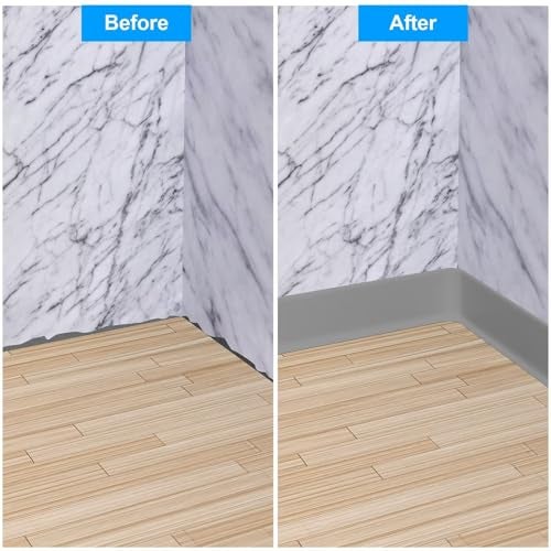 Duzzy Flexible Baseboard Molding Trim, 6 Inch(W) x 60 Feet(L) Peel and Stick Rubber Wall Trim Molding, Self-Adhesive Vinyl Wall Base Cove Base (Gray) - Image 3