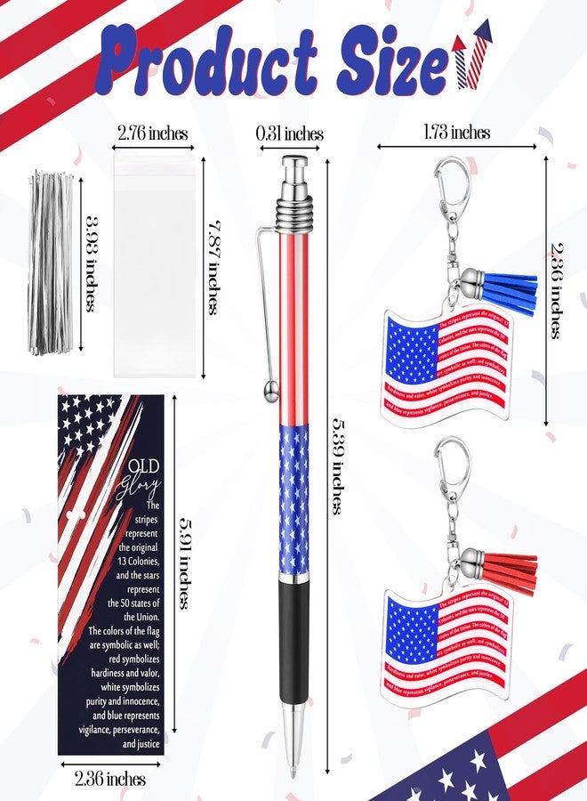 Sayglossy 30 Sets American 250th Souvenirs Gift Flag Ballpoint Pen Flag USA Acrylic Keychain with The USA Patriotic Themed Card Souvenirs Gifts for Veteran Patriotic Independence Day Party Supplies - Image 2