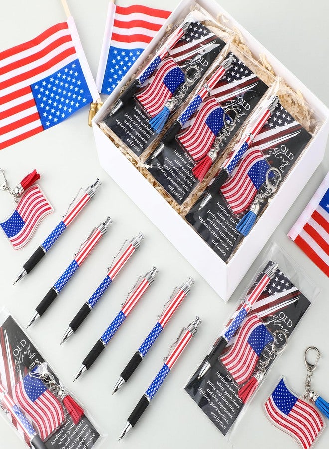 Sayglossy 30 Sets American 250th Souvenirs Gift Flag Ballpoint Pen Flag USA Acrylic Keychain with The USA Patriotic Themed Card Souvenirs Gifts for Veteran Patriotic Independence Day Party Supplies - Image 5