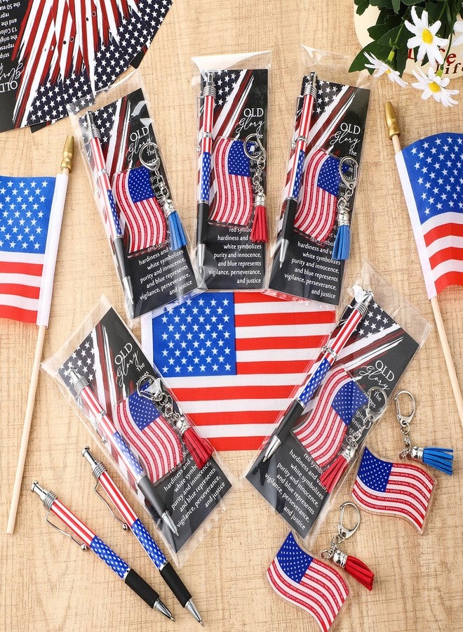 Sayglossy 30 Sets American 250th Souvenirs Gift Flag Ballpoint Pen Flag USA Acrylic Keychain with The USA Patriotic Themed Card Souvenirs Gifts for Veteran Patriotic Independence Day Party Supplies - Image 4