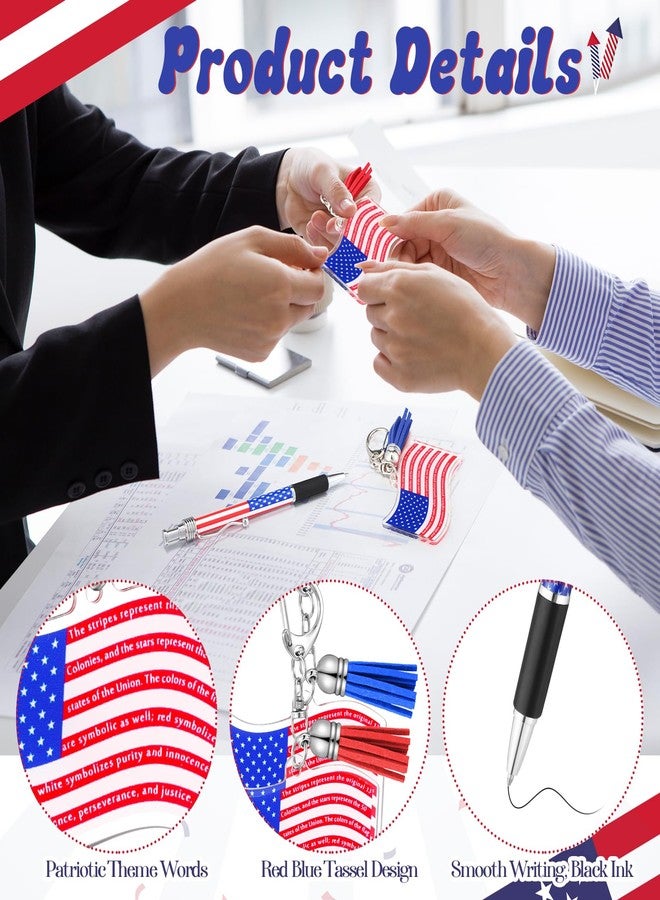 Sayglossy 30 Sets American 250th Souvenirs Gift Flag Ballpoint Pen Flag USA Acrylic Keychain with The USA Patriotic Themed Card Souvenirs Gifts for Veteran Patriotic Independence Day Party Supplies - Image 3