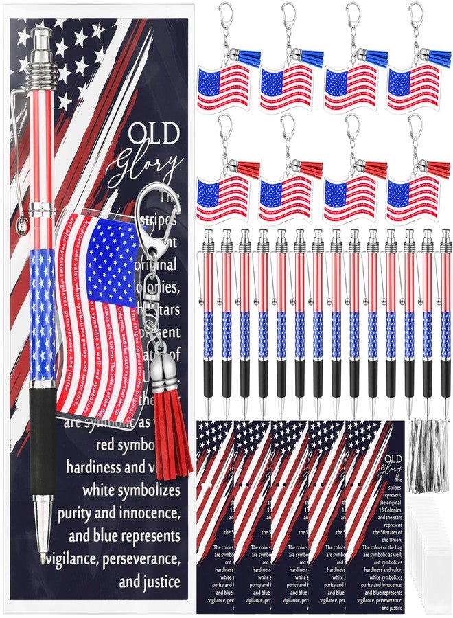 Sayglossy 30 Sets American 250th Souvenirs Gift Flag Ballpoint Pen Flag USA Acrylic Keychain with The USA Patriotic Themed Card Souvenirs Gifts for Veteran Patriotic Independence Day Party Supplies - Image 1