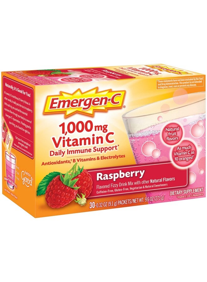 Emergen-C Emergen-C 1000mg Vitamin C Powder, With Antioxidants, B Vitamins And Electrolytes, Immunity Supplements For Immune Support, Caffeine Free Fizzy Drink Mix, Raspberry Flavor - 30 Count/1 Month Supply  - Image 2