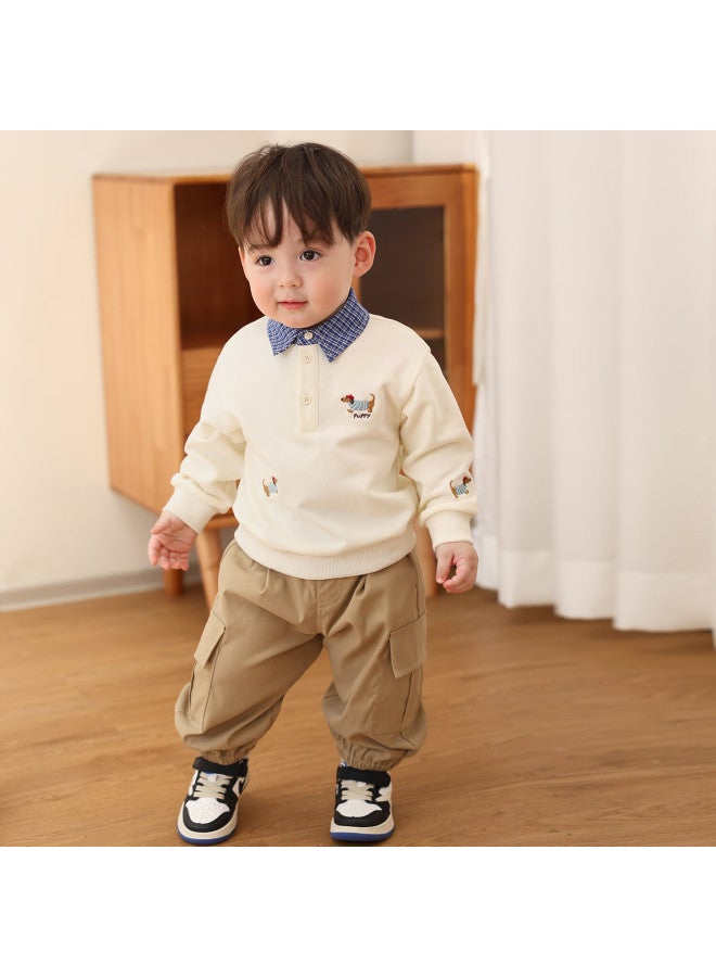 Luson Xiao O Ba Baby Boy Spring And Autumn Sweatshirt Pullover, Red Faux Two-piece Stylish Design, New Style For Autumn 2025, Infant Clothing
