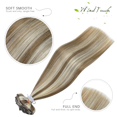 WindTouch Clip In Hair Extensions Real Human Hair Balayage Ash Blonde to Platinum Blonde Hair Clip Ins Highlights For Blonde Thick Full End(120g 18Inch 7PCS) - Image 2