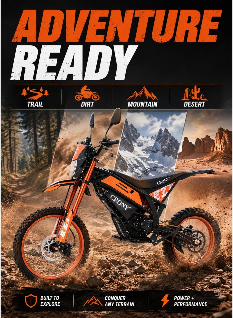 CRONY-06 6000W Electric Dirt Bike for teens/Adults, 72V 27Ah High-Capacity Battery, 85-100 KM/H Top Speed, 55-70 KM Riding Range, Electric Motocross Motorcycle with Dual Suspension, Front & Rear Hydraulic Disc Brakes, 19 Inch Front & 16 Inch Rear Off-Road Tires, LED Digital Display, Bright Headlight, Rearview Mirrors, High Torque Brushless Motor, Off Road E-Bike for Trail, Mountain, Desert, Racing and Adventure Riding - Image 5