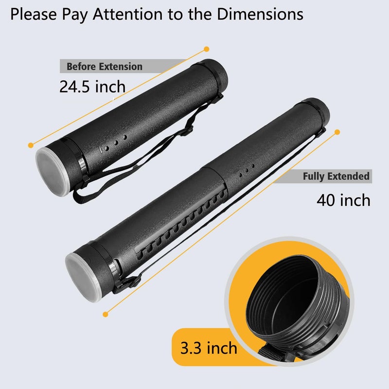Ecjiuyi Poster Tube with Strap,2Pack Expandable Poster Storage Tubes Expand from 24.5" to 40" ,Waterproof Telescoping Blueprint Art Document Transport Carrying Tube - Image 2
