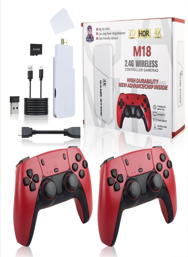 Playtastic Wireless Video Games for Tv Gaming, Retro Gaming Console with Game Stick 4K Ultra HD Game Stick with 10 Emulators 24000+ Games 2.4G Wireless (Red) - Image 1