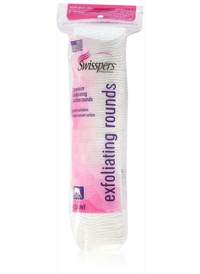 Swisspers Premium Exfoliating Rounds, 2 Distinct Raised Textured Surface, Cotton Facial Pads, 80 Count Re-closable Bag  - Image 1
