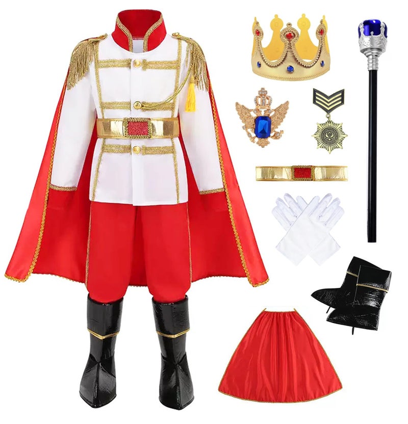 Akokvlar 9 Pcs Prince Charming Costume for Boys Medieval Royal King Outfits for Kids Red 78 Years - Image 3
