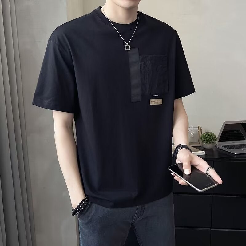 Men'S Short-Sleeved T-Shirt 2024 Arrival Hong Kong-Style Teenagers Trendy Loose All-Match Ins Ice Silk Thin Clothes - Image 1