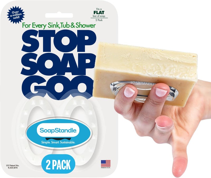 SoapStandle Bar Soap Gripper No Goo or Mess Soap Holder for Bath and Showers - Made from Post-Consumer Plastic, Handy, 2-Pack, Clear - Image 1
