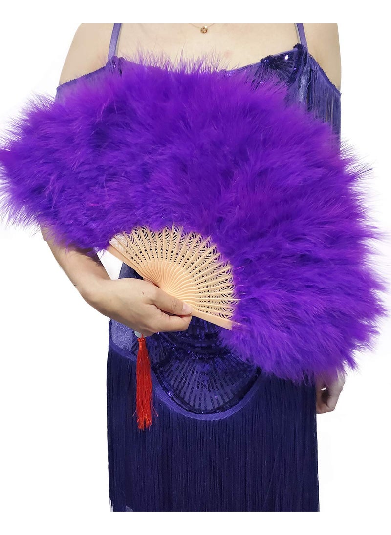 HAPPY FEATHER Happy Feather Handheld Marabou Feather Fan 1920s Vintage Style Flapper Hand Fan for Costume Party and DancingPurple 