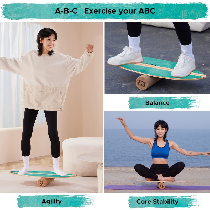 XCMAN Surf Balance Board Trainer with Roller Wooden Exercise Balancing Stability Trainer - Non Slip Surface for Adults Kids|Balance Board Surfing,Skateboarding,Hockey,Yoga - Image 5