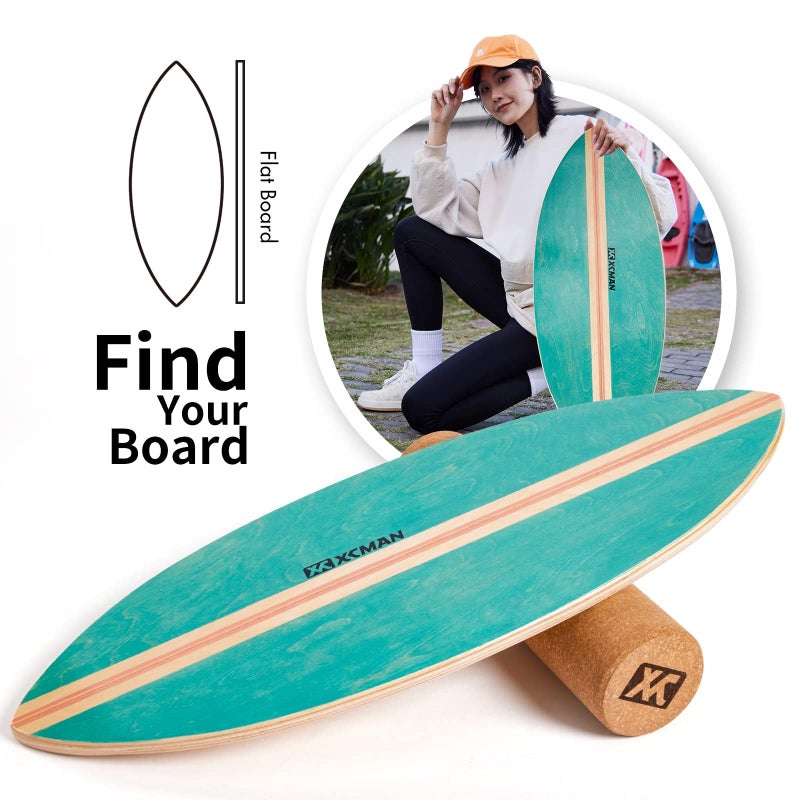 XCMAN Surf Balance Board Trainer with Roller Wooden Exercise Balancing Stability Trainer - Non Slip Surface for Adults Kids|Balance Board Surfing,Skateboarding,Hockey,Yoga - Image 2