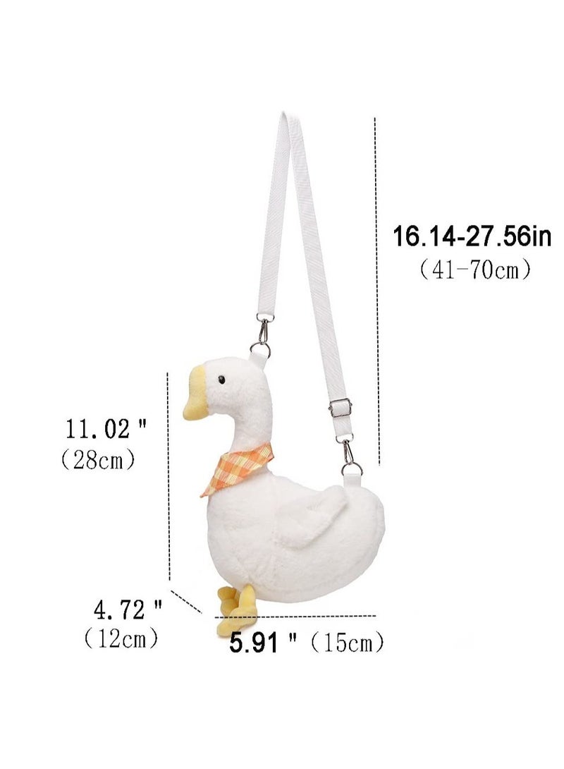 Excefore Plush Duck Crossbody Bag, Kawaii Animals Coin Purse, Soft Plush Shoulder Bag, Cartoon Crossbody Bag for Girls Women (White) - Image 3