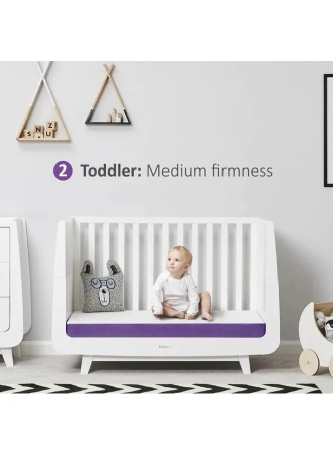 Snuz Surface Duo Dual Sided Infant Cot Bed Mattress Kot, 3D Breathable Surface, Waterproof Surface, Suitable From 0 To 4 Yrs, White/Purple, 68 X 117 X 11 Cm