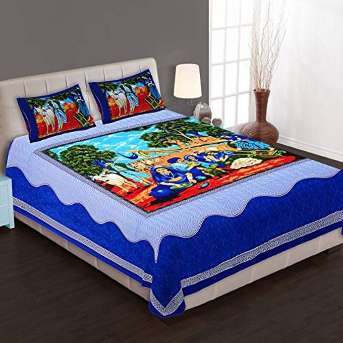 HOMESHOP 100 PURE COTTON RAJASTHANI TRADITION QUEEN SIZE DOUBLE BEDSHEETS WITH 2 PILLOW COVERS QUEEN SIZE JAIPURI BEDSPREADS