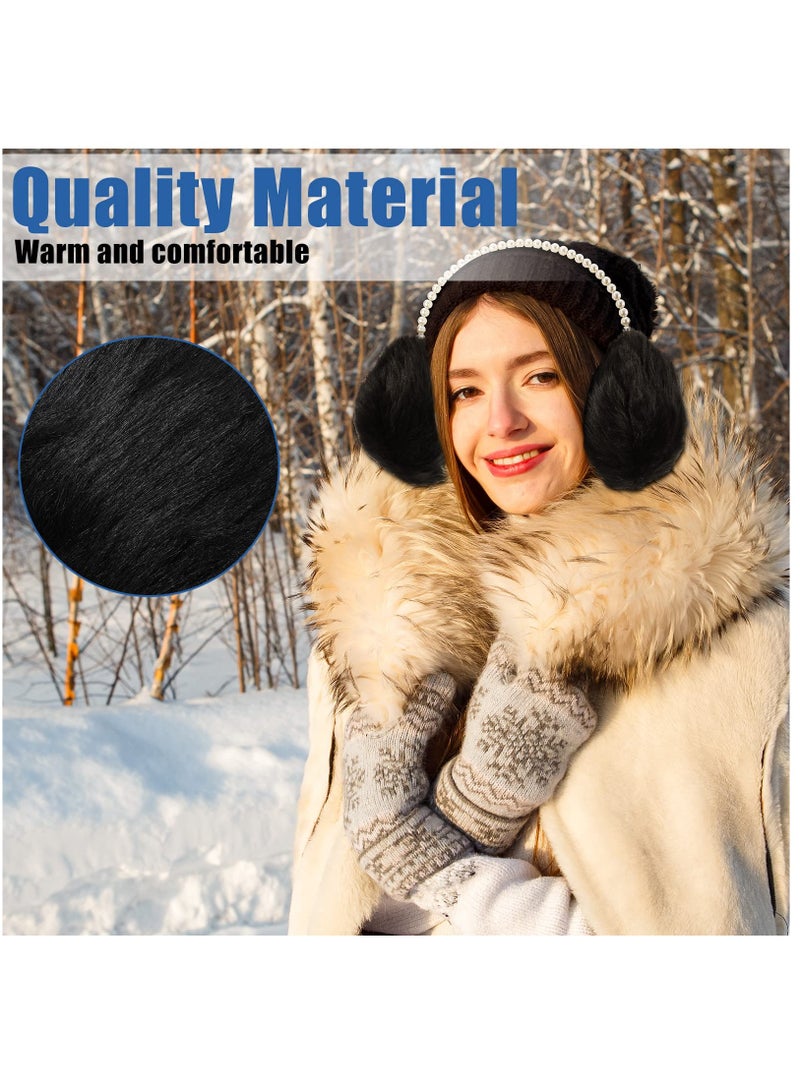 Women Winter Ear , 2 Pieces Cute Fuzzy Plush  Faux Fur Outdoor Ear Warmers with Pearl Headband for Girls - Image 4