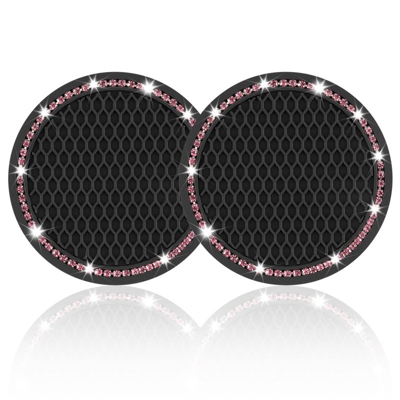 JUSTTOP 2 Pack Universal Auto Anti Slip Cup Holder Insert Coaster, Car Cup Holder Coaster, Bling Crystal Rhinestone Car Interior Accessories, Black - Pink - Image 1