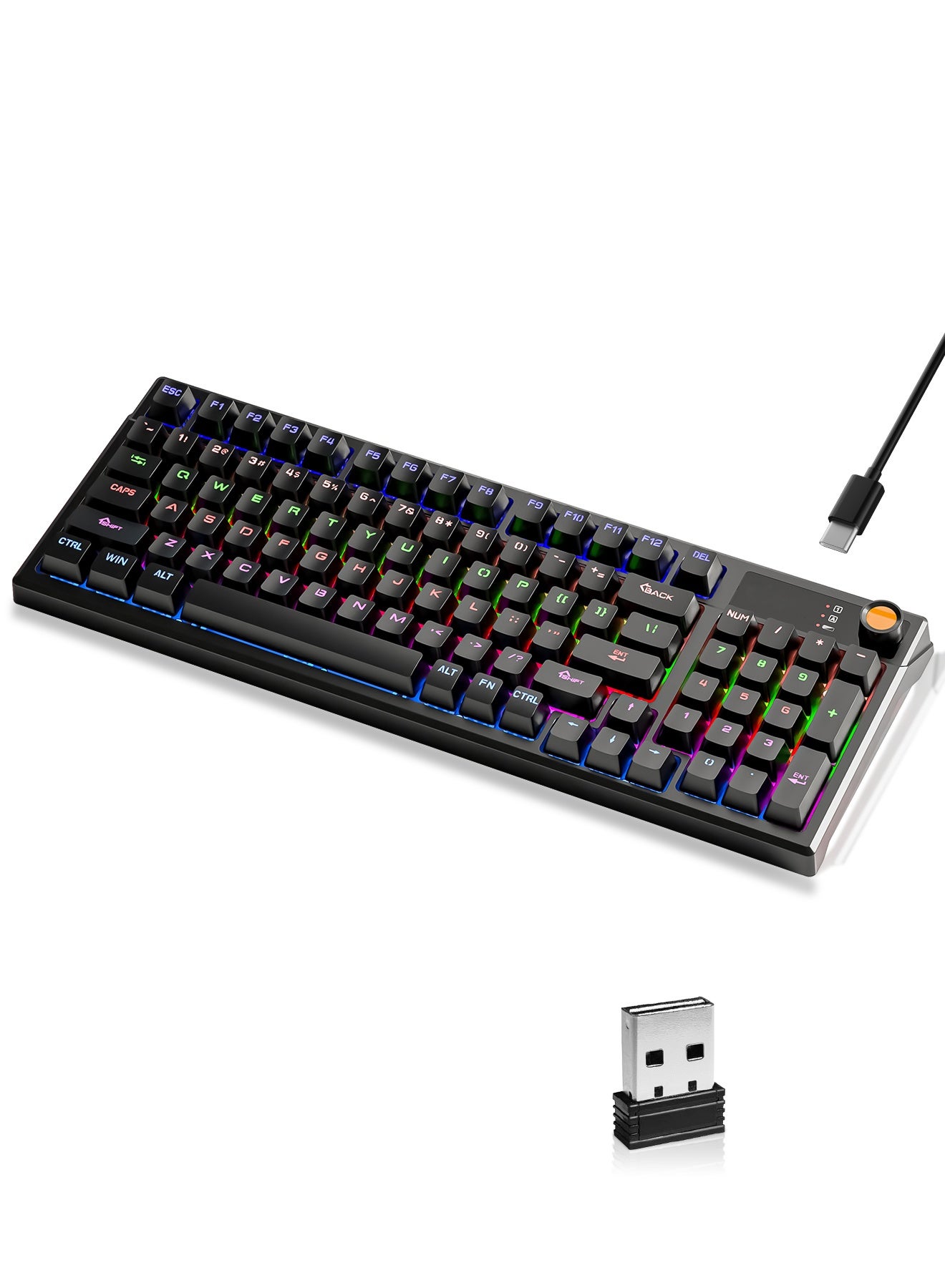95-Key Tri-Mode Mechanical Keyboard, Mechanical Blue Switch Hybrid Light Compact Mini Wired Keyboard for PC, Mac E-sports Portable Gaming Keyboard - Black