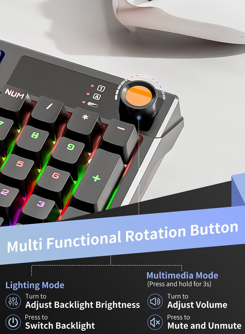 أوتشوانغ لوحة مفاتيح ميكانيكية ثلاثية الأوضاع مكونة من 95 مفتاحًا، لوحة مفاتيح ميكانيكية زرقاء خفيفة الوزن سلكية صغيرة الحجم لأجهزة الكمبيوتر الشخصية وأجهزة Mac ولوحة مفاتيح ألعاب إلكترونية محمولة - أسود - Image 2